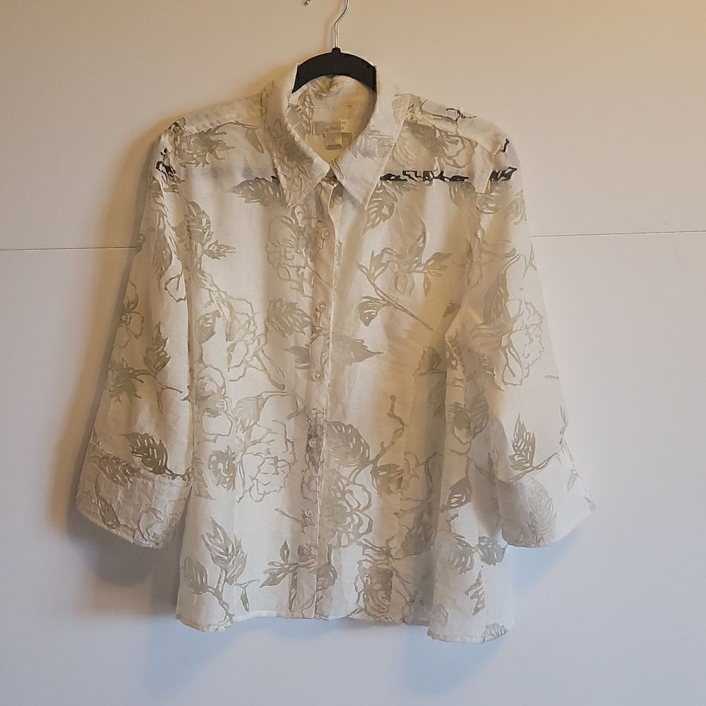 Christopher Banks White L Jacket Rayon/Nylon with sheer cut out leaves.